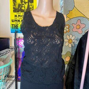 Vintage Black Sheer Lace Tank Top